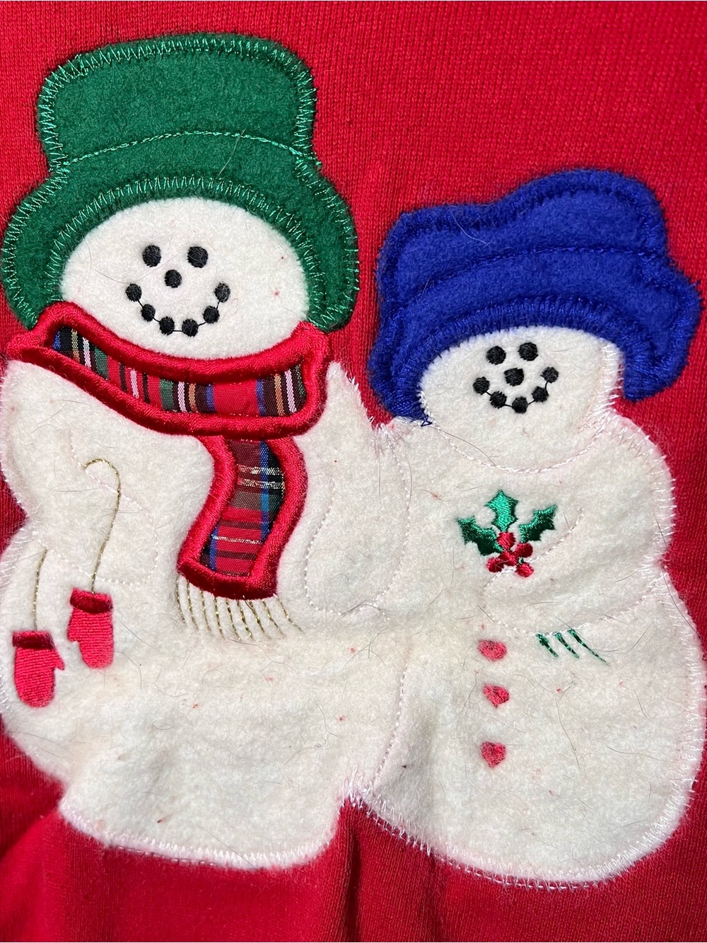 Vintage Snowman Crewneck Women’s L Red Christmas Fleece Pullover Delta Made USA - Picture 2 of 6